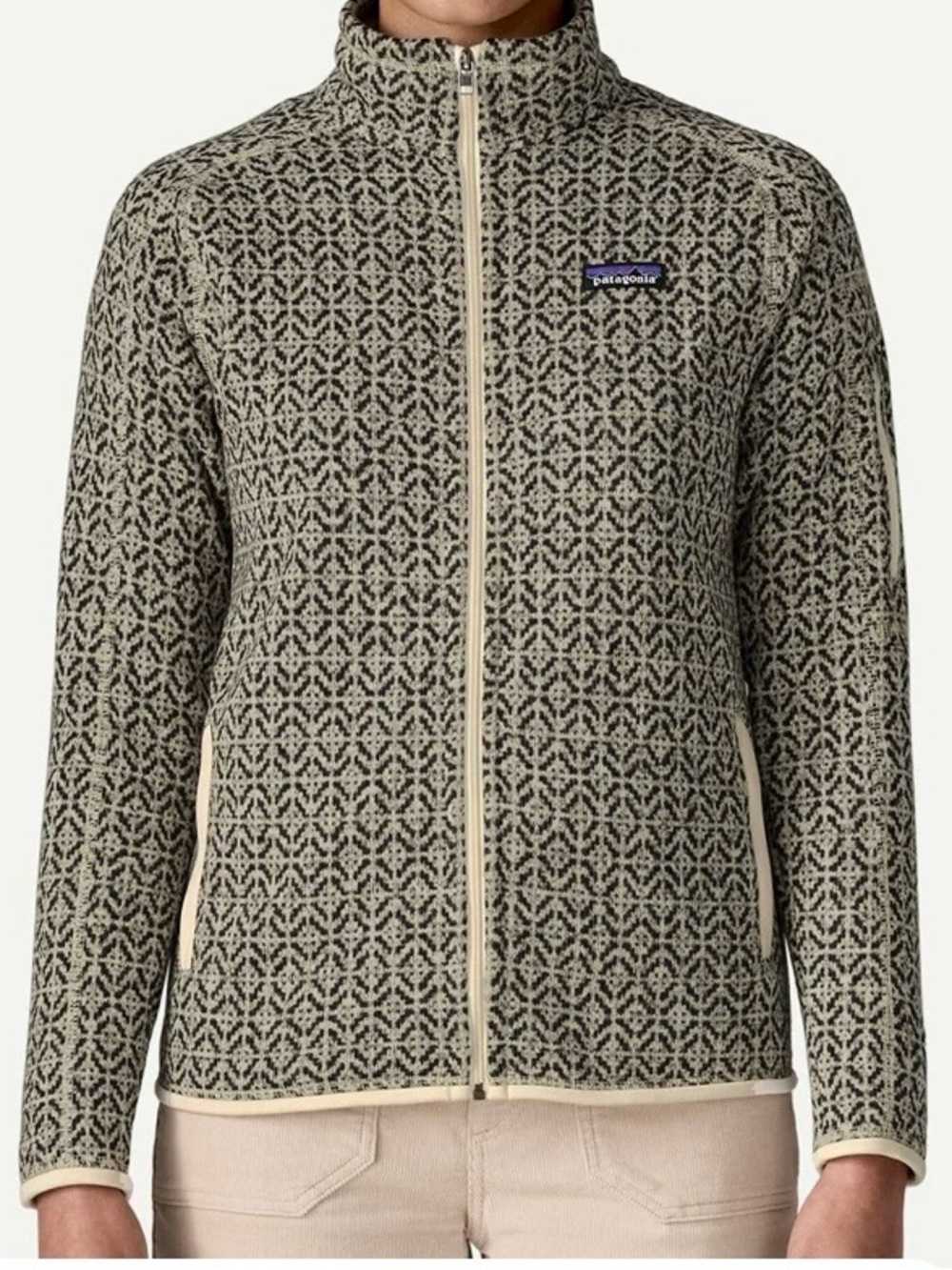 Patagonia Beige and Black Patterned Full-Zip Utility Fleece Jacket